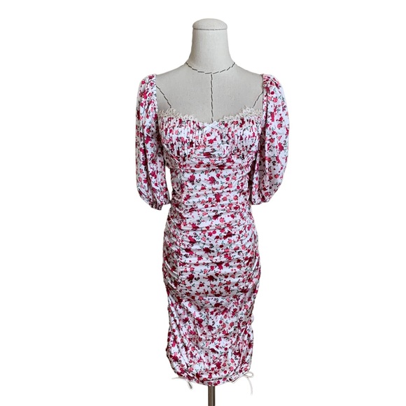 For Love Lemons Melrose Dress Floral Ruched Dress Medium - Picture 2 of 16